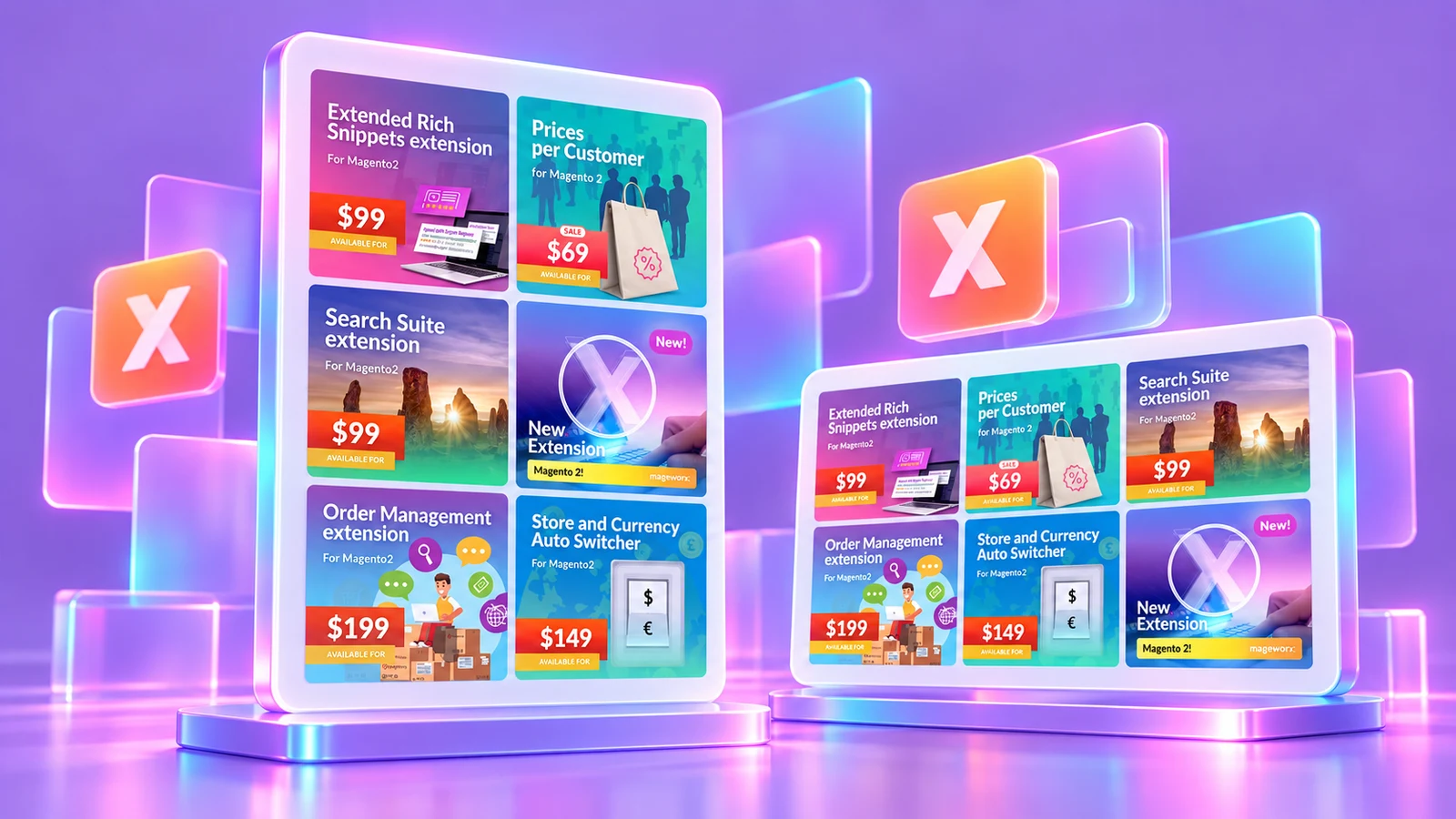 MageWorx / campaign-wall visualization in lilac brand palette